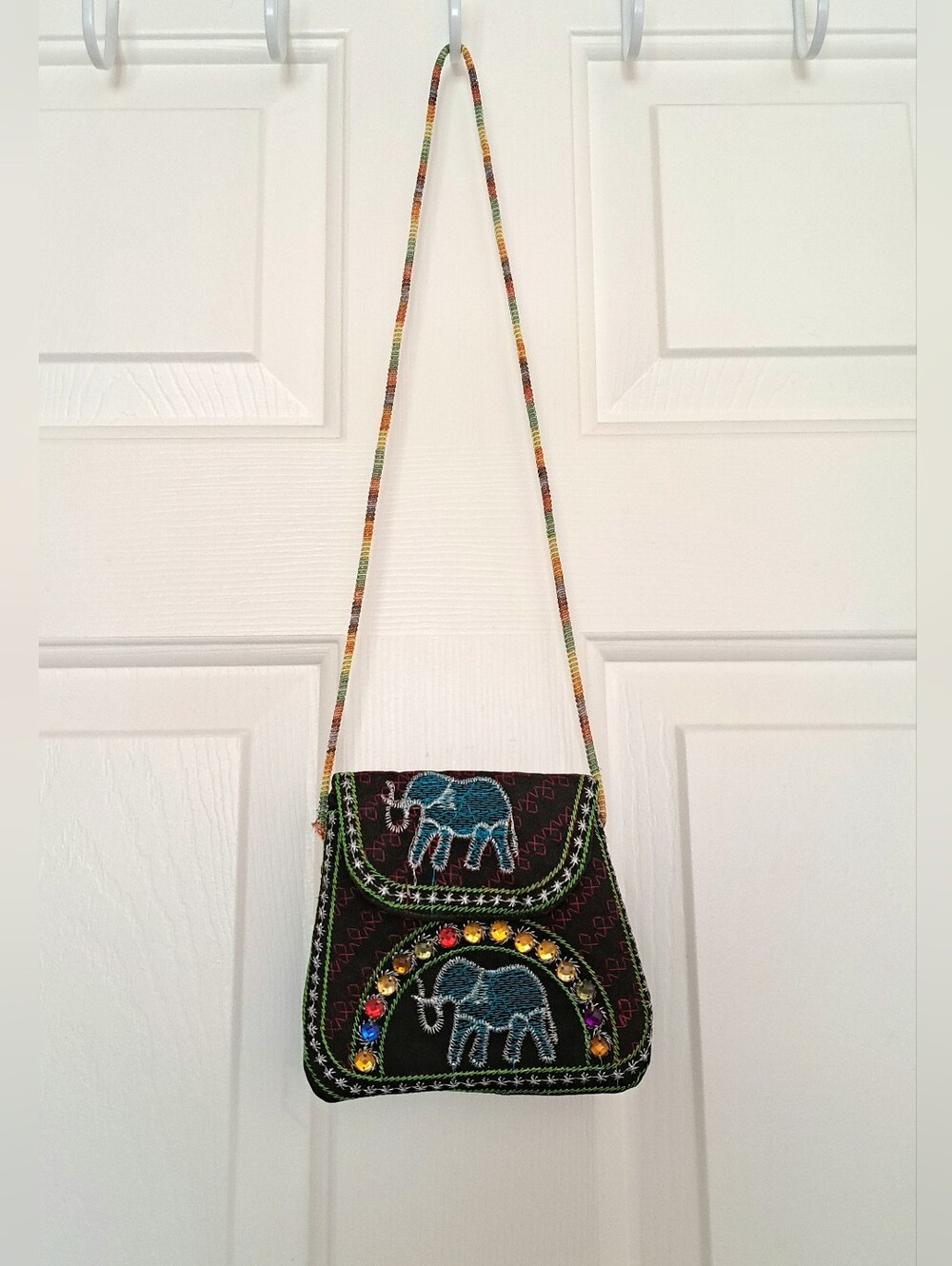 Small Handcrafted Black Embroidered Elephant Crossbody Bag